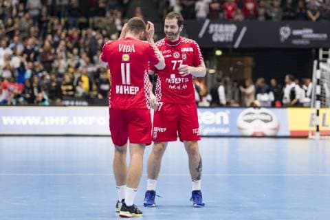 Handball WM 19, Vorrunde, Gruppe B, Begegnung:Kroatien - Bahrain Olympiahalle Muenchen. 16.01.2019 Im Bild: k11Ivan Vida, k77Damir Bicanic Â