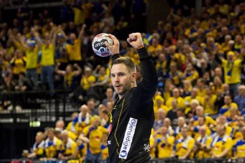 Handball WM, Katar - Schweden 190116 Goalkeeper Andreas Palicka of Sweden celebrates during the IHF World Handball Championship match between Qatar and Sweden on January 16, 2019 in Copenhagen. Photo: Ludvig Thunman BILDBYRN kod LT 35580 Copyright: LUDVIGxTHUNMAN BB190116LT090