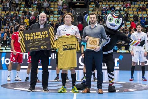 Muenchen, Deutschland 17. Januar 2019: WM 2019 Männer - Gruppe B - Bahrain vs. Japan Player of the Match Hiroki Motoki (Japan) Muenchen Olympiahalle Bayern Deutschland