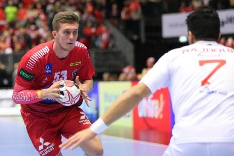 26th Mens Handball World Championship WM Weltmeisterschaft Oesterreich vs Tunisien, 17.01.19 Nikola Bilyk (Oesterreich, 53) gegen Ramzi Majdoub (Tunesien, 07)