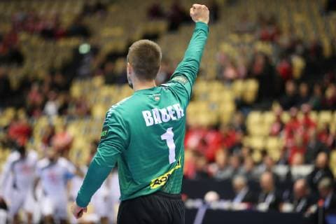 Handball WM, Österreich - Tunesien 26th Mens Handball World Championship WM Weltmeisterschaft Oesterreich vs Tunisien, 17.01.19 Jubel Freude ueber gehaltenen Ball bei Thomas Bauer (Oesterreich, 01)