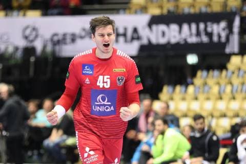 Handball WM, Österreich - Tunesien 26th Mens Handball World Championship WM Weltmeisterschaft Oesterreich vs Tunisien, 17.01.19 Jubel Torjubel bei Daniel Dicker (Oesterreich, 45)