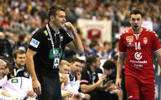 Bundestrainer Christian Prokop (Deutschland) freut sich beim Spiel Deutschland gegen Serbien der Handball- WM 2019 der Maenner am 17.01.2019 in der Mercedes-Benz Arena in Berlin Handball - WM 2019 - Gruppe A - Deutschland - Serbien