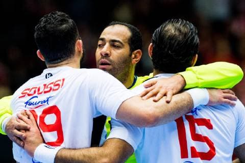 Handball WM, Österreich - Tunesien 190117 Goalkeeper Makrem Missaoui of Tunisia celebrates during the IHF World Handball Championship match between Austria and Tunisia on January 17, 2019 in Herning. Photo: Jon Olav Nesvold BILDBYRN kod JE 160405 Copyright: JONxOLAVxNESVOLD BB190117JE051