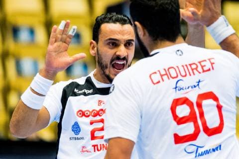 Handball WM, Österreich - Tunesien 190117 Oussama Boughanmi of Tunisia celebrates during the IHF World Handball Championship match between Austria and Tunisia on January 17, 2019 in Herning. Photo: Jon Olav Nesvold BILDBYRN kod JE 160405 Copyright: JONxOLAVxNESVOLD BB190117JE059