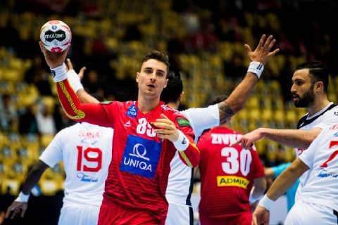 Handball WM, Österreich - Tunesien 190117 Lukas Herburger of Austria during the IHF World Handball Championship match between Austria and Tunisia on January 17, 2019 in Herning. Photo: Jon Olav Nesvold BILDBYRN kod JE 160405 Copyright: JONxOLAVxNESVOLD BB190117JE064