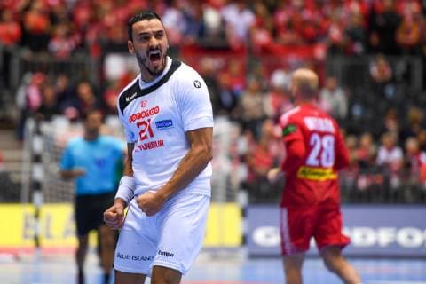 Handball WM, Österreich - Tunesien HANDBALL - IHF WC, AUT vs TUN HERNING,DENMARK,17.JAN.19 - HANDBALL - IHF Men s World Championships, international match Länderspiel Austria vs Tunisia. Image shows the rejoicing of Oussama Boughanmi (TUN). GEPAxpictures xOliverxLerch