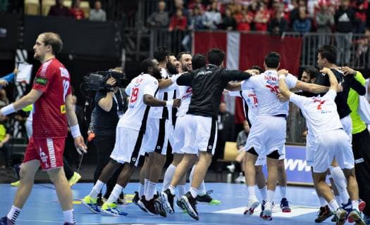 Handball WM, Österreich - Tunesien The palyers of Tunisia celebrate their victory in the men s IHF Handball World Championship WM Weltmeisterschaft Group C match between Austria and Tunisia in Herning, Denmark, Thursday, Jan. 17, 2019.. , Herning Jylland Denmark Copyright: HenningxBagger HenningxBaggerx COP108 spdk20190117-190339-L