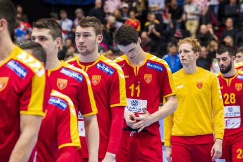 Muenchen, Deutschland 17. Januar 2019: WM 2019 Männer - Gruppe B - Mazedonien vs. Island Filip Taleski (Mazedonien Rhein Neckar Loewen) unzufrieden enttäuscht enttaeuscht niedergeschlagen frustriert, Muenchen Olympiahalle Bayern Deutschland