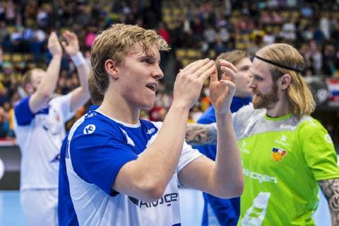 Muenchen, Deutschland 17. Januar 2019: WM 2019 Männer - Gruppe B - Mazedonien vs. Island Gisli Thorgeir Kristjansson (Island) Schlussjubel Schlußjubel Emotion Freude Muenchen Olympiahalle Bayern Deutschland
