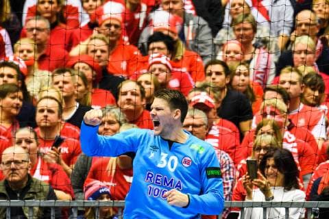 Handball WM, Dänemark - Norwegen 190117 Goalkeeper Torbj¿rn Bergerud of Norway celebrates during the IHF World Handball Championship match between Denmark and Norway on January 17, 2019 in Herning. Photo: Jon Olav Nesvold BILDBYRN kod JE 160406 Copyright: JONxOLAVxNESVOLD BB190117JE111