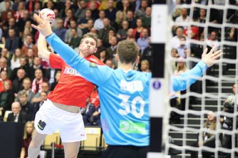 26th Mens Handball World Championship WM Weltmeisterschaft Daenemark vs Norwegen, 17.01.19 Magnus Landin Jacobsen (Daenemark, 04) gegen Torbjoern S. Bergerud (Norwegen, 30)