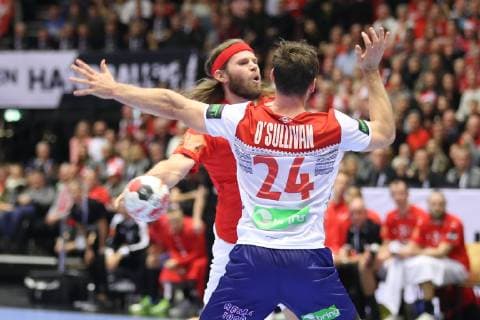 26th Mens Handball World Championship WM Weltmeisterschaft Daenemark vs Norwegen, 17.01.19 Mikkel Hansen (Daenemark, 24) gegen Christian O Sullivan (Norwegen, 24)