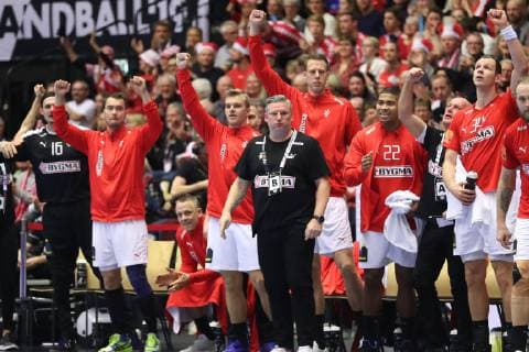 26th Mens Handball World Championship WM Weltmeisterschaft Daenemark vs Norwegen, 17.01.19 <ubel Torjubel bei der Bank