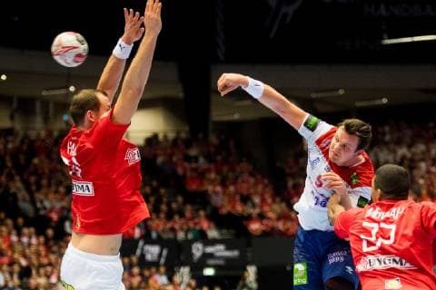 190117 Sander Sagosen of Norway during the IHF World Handball Championship match between Denmark and Norway on January 17, 2019 in Herning. Photo: Jon Olav Nesvold BILDBYRN kod JE 160406 Copyright: JONxOLAVxNESVOLD BB190117JE132