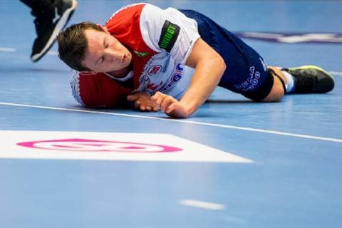 190117 Sander Sagosen of Norway looks dejected during the IHF World Handball Championship match between Denmark and Norway on January 17, 2019 in Herning. Photo: Jon Olav Nesvold BILDBYRN kod JE 160406 Copyright: JONxOLAVxNESVOLD BB190117JE139