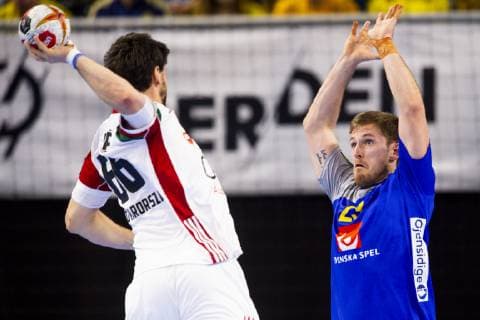 Handball WM, Schweden - Ungarn 190117 Albin Lagergren of Sweden and Mate Lekai of Hungary during the IHF World Handball Championship match between Sweden and Hungary on January 17, 2019 in Copenhagen. Photo: Ludvig Thunman BILDBYRN kod LT 35581 Copyright: LUDVIGxTHUNMAN BB190117LT024
