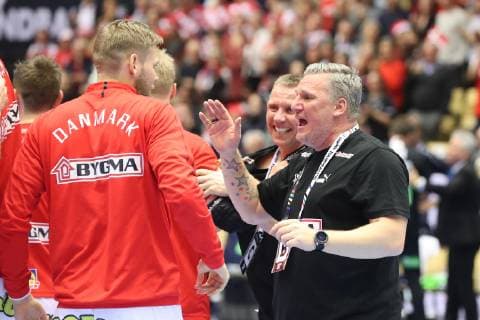 Handball WM, Dänemark - Norwegen 26th Mens Handball World Championship WM Weltmeisterschaft Daenemark vs Norwegen, 17.01.19 Jubel nach Sieg Nikolaj Jacobsen (Daenemark, Trainer)