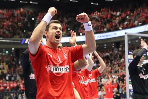 Handball WM, Dänemark - Norwegen 26th Mens Handball World Championship WM Weltmeisterschaft Daenemark vs Norwegen, 17.01.19 Jubel nach Sieg Rasmus Lauge (Daenemark, 11)