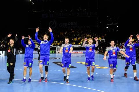 Handball WM, Schweden - Ungarn 190117 Players of Sweden celebrates after the IHF World Handball Championship match between Sweden and Hungary on January 17, 2019 in Copenhagen. Photo: Ludvig Thunman BILDBYRN kod LT 35581 Copyright: LUDVIGxTHUNMAN BB190117LT054