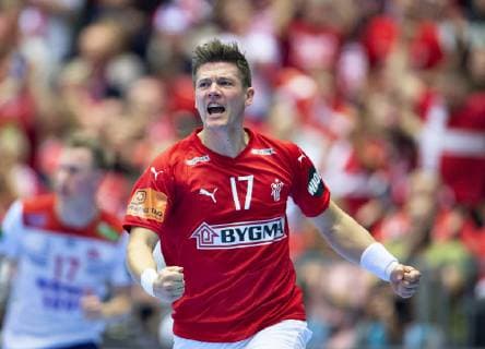 Handball WM, Dänemark - Norwegen Lasse Svan of Denmark jubilates during the men s IHF Handball World Championship WM Weltmeisterschaft Group C match between Denmark and Norway in Herning, Denmark, Thursday, Jan. 17, 2019.. , Herning Jylland Denmark Copyright: HenningxBagger HenningxBaggerx COP101 spdk20190117-221721-L