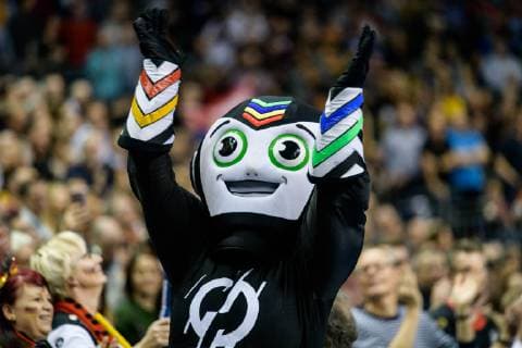 Deutschland vs Serbien, Handball Weltmeisterschaft 2019, 17.01.2019 Maskottchen Stan beim Spiel zwischen Deutschland und Serbien bei der Handball Weltmeisterschaft in Berlin am 17.01.2019, , Berlin BER Germany Mercedes-Benz-Arena