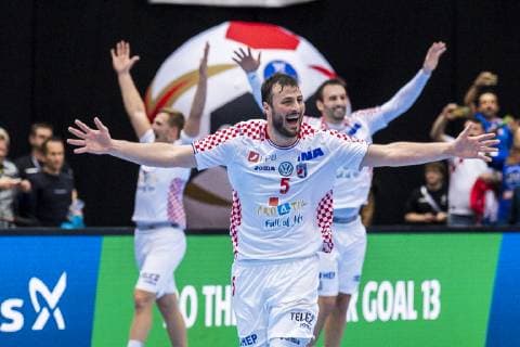 Muenchen, Deutschland 17. Januar 2019: WM 2019 Männer - Gruppe B - Spanien vs. Kroatien Domagoj Duvnjak (Kroatien THW Kiel) Schlussjubel Schlußjubel Emotion Freude Muenchen Olympiahalle Bayern Deutschland