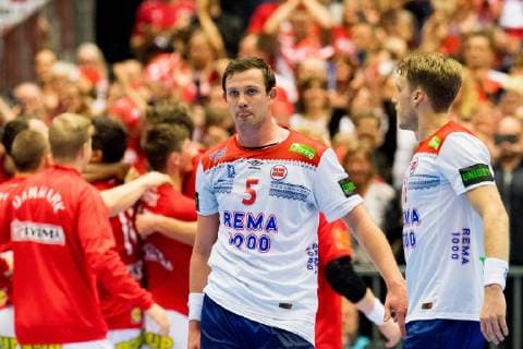 190117 Sander Sagosen of Norway looks dejected after the IHF World Handball Championship match between Denmark and Norway on January 17, 2019 in Herning. Photo: Jon Olav Nesvold BILDBYRN kod JE 160406 Copyright: JONxOLAVxNESVOLD BB190117JE178