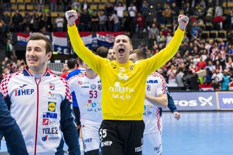 Muenchen, Deutschland 17. Januar 2019: WM 2019 Männer - Gruppe B - Spanien vs. Kroatien Torhueter Marin Sego (Kroatien) Schlussjubel Schlußjubel Emotion Freude Muenchen Olympiahalle Bayern Deutschland