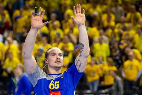190117 Lukas Nilsson of Sweden celebrates after the IHF World Handball Championship match between Sweden and Hungary on January 17, 2019 in Copenhagen. Photo: Ludvig Thunman BILDBYRN kod LT 35581 Copyright: LUDVIGxTHUNMAN BB190117LT064