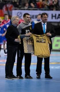 Handball-WM Frankreich - Russland am 17.01.2019 in der Mercedes-Benz Arena in Berlin Man Player of the Match Victor KIREEV ( Russland )