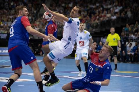 Handball-WM Frankreich - Russland am 17.01.2019 in der Mercedes-Benz Arena in Berlin Kentin MAHE ( Frankreich )