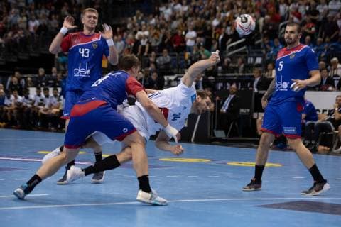 Handball-WM Frankreich - Russland am 17.01.2019 in der Mercedes-Benz Arena in Berlin Kentin MAHE ( Frankreich )