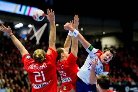190117 Sander Sagosen of Norway during the IHF World Handball Championship match between Denmark and Norway on January 17, 2019 in Herning. Photo: Jon Olav Nesvold BILDBYRN kod JE 160406 Copyright: JONxOLAVxNESVOLD BB190117JE206