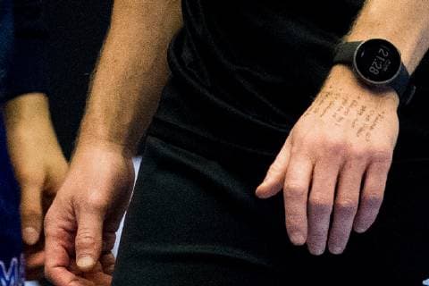 Sport Bilder des Tages 190117 Writings on the hand of Christian Berge, head coach of Norway, during the IHF World Handball Championship match between Denmark and Norway on January 17, 2019 in Herning. Photo: Jon Olav Nesvold BILDBYRN kod JE 160406 Copyright: JONxOLAVxNESVOLD BB190117JE223