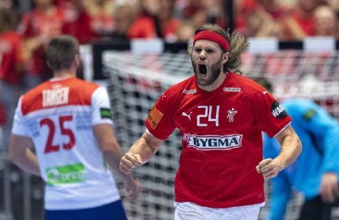 January 17, 2019 - Herning, Denmark - Mikkel Hansen (24), Denmark celebrate yet another goal during the group C handball match between Denmark and Norway in Jyske Bank Boxen in Herning during the 2019 IHF Handball World Championship WM Weltmeisterschaft in Germany Denmark. Handball 2019: Denmark-Norway - ZUMAm173 20190117_zsp_m173_031 Copyright: xLarsxMoellerx
