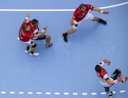 January 17, 2019 - Herning, Denmark - Henrik Moelgaard (21), Denmark and Simon Hald (34), Denmark are trying to block a shot from Norway during the group C handball match between Denmark and Norway in Jyske Bank Boxen in Herning during the 2019 IHF Handball World Championship WM Weltmeisterschaft in Germany Denmark. Handball 2019: Denmark-Norway - ZUMAm173 20190117_zsp_m173_019 Copyright: xLarsxMoellerx