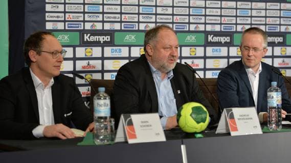 Handball, Herren, Weltmeisterschaft 2019 in Deutschland und Dänemark, DHB-Pressekonferenz, DHB-Vorstandsvorsitzender Mark Schober, DHB-Präsident Andreas Michelmann, DHB-Pressesprecher Tim Oliver Kalle, 18.01.19, Copyright: xMichaelxHundtx xMatthiasxKochx