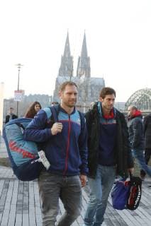 Handball WM Hauptrunde in Köln, Lanxess Arena Ankunft der deutschen Handball-Nationalmannschaft am Teamhotel Hyatt von links: Steffen Weinhold, Uwe Gensheimer 18.01.19