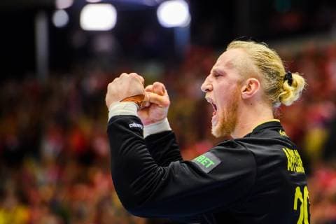 190119 Goalkeeper Mikael Appelgren of Sweden celebrates during the IHF World Handball Championship match between Tunisia and Sweden on January 19, 2019 in Herning. Photo: Petter Arvidson BILDBYRN kod PA 92204 Copyright: PETTERxARVIDSON BB190119PA049