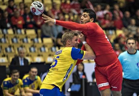 Anouar Ben Abdallah(Tunesia 96) right of Tunesia, aginst Linus Arnesson (Sweden 5) left during the men s IHF Handball World Championship WM Weltmeisterschaft Main Round Group 2 match in Herning, Denmark, on saturday, Jan. 19, 2019.. , Herning DK Copyright: ClausxFisker ClausxFiskerx cop101 spdk20190119-184423-L