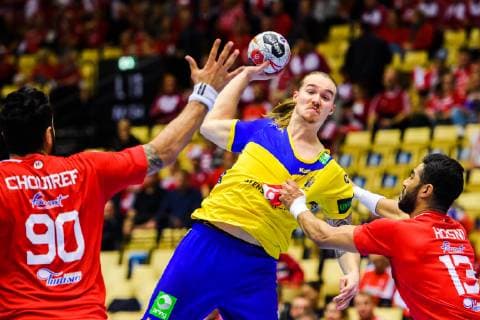 190119 Lukas Nilsson of Sweden during the IHF World Handball Championship match between Tunisia and Sweden on January 19, 2019 in Herning. Photo: Petter Arvidson BILDBYRN kod PA 92204 Copyright: PETTERxARVIDSON BB190119PA064