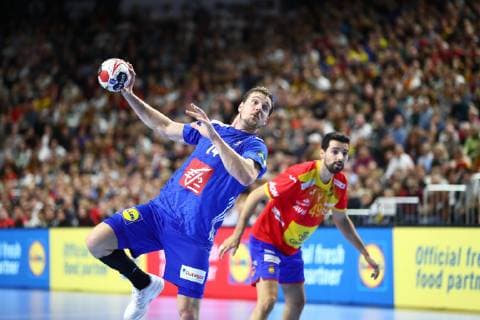 Kentin Mahe (Frankreich) mit Ball, Frankreich vs Spanien, IHF Maenner Handball Weltmeisterschaft, 19.01.2019 Fotograf Neis Eibner Frankreich vs Spanien, IHF Maenner Handball Weltmeisterschaft, 19.01.2019 Köln Copyright: xEIBNER AlexanderxNeisx EP_ANS