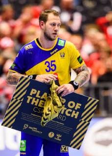 190119 Andreas Nilsson of Sweden player of the match after the IHF World Handball Championship match between Tunisia and Sweden on January 19, 2019 in Herning. Photo: Petter Arvidson BILDBYRAN kod PA 92204 Copyright: PETTERxARVIDSON BB190119PA111
