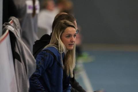 Franziska Mueller (HSG Blomberg-Lippe 5) muss das Spiel verletzt von der Bank verfolgen, HSG Blomberg-Lippe vs TSV Bayer 04 Leverkusen, Handball, 1. Frauen Bundesliga, 19.01.2019, HSG Blomberg-Lippe vs TSV Bayer 04 Leverkusen, Handball, 1. Bundesliga Frauen, 19.01.2019 Blomberg Copyright: xEIBNER JanxStrohdiekx EP_JSK
