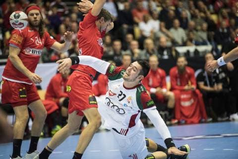 Bence Bánhidi (Hungary 27) of Hungary during the men s IHF Handball World Championship WM Weltmeisterschaft Main Round Group 2 Denamrk vs Hungary match in Herning, Denmark, on saturday, Jan. 19, 2019.. , Herning DK Copyright: ClausxFisker ClausxFiskerx cop104 spdk20190119-205332-L
