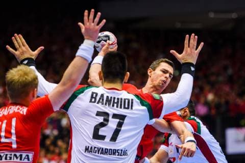 190119 Rasmus Lauge of Denmark during the IHF World Handball Championship match between Denmark and Hungary on January 19, 2019 in Herning. Photo: Petter Arvidson BILDBYRN kod PA 92205 Copyright: PETTERxARVIDSON BB190119PA148