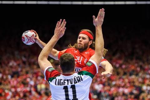 190119 Mikkel Hansen of Denmark during the IHF World Handball Championship match between Denmark and Hungary on January 19, 2019 in Herning. Photo: Petter Arvidson BILDBYRN kod PA 92205 Copyright: PETTERxARVIDSON BB190119PA152