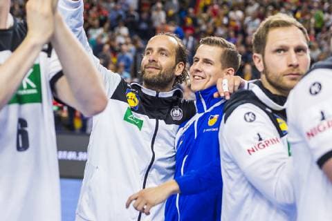 Köln, Deutschland 19. Januar 2019: WM 2019 Männer - Hauptrunde - Deutschland vs. Island v.li. Torhueter Silvio Heinevetter (Deutschland Fuechse Berlin), Bjarki Elisson (Island) Köln Lanxess Arena Nordrhein-Westfalen Deutschland