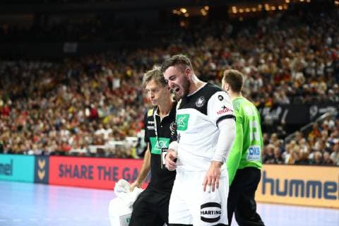 Jannik Kohlbacher (Deutschland) hat sich verletzt, Deuschland vs. Island , IHF Maenner Handball Weltmeisterschaft, 19.01.2019 Fotograf Neis Eibner Deutschland vs. Island, IHF Maenner Handball Weltmeisterschaft, 19.01.2019 Köln Copyright: xEIBNER AlexanderxNeisx EP_ANS